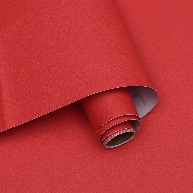 Ismoon 15.7"X118" Wall Paper Peel and Stick Modern Contact Paper Red Wallpaper for Cabinets and Drawers Matte Stick on Wallpaper Removable Self-Adhesive for Bathroom Countertops Vinyl - Image 1